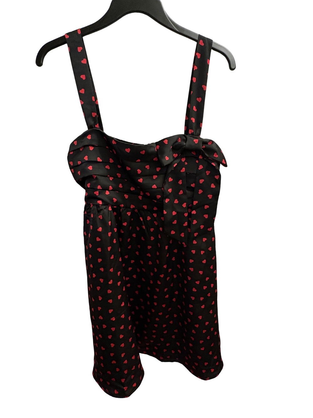 Francesca's Black Satin Dress with Red Heart Print and Bow Accent - Picture 2 of 4